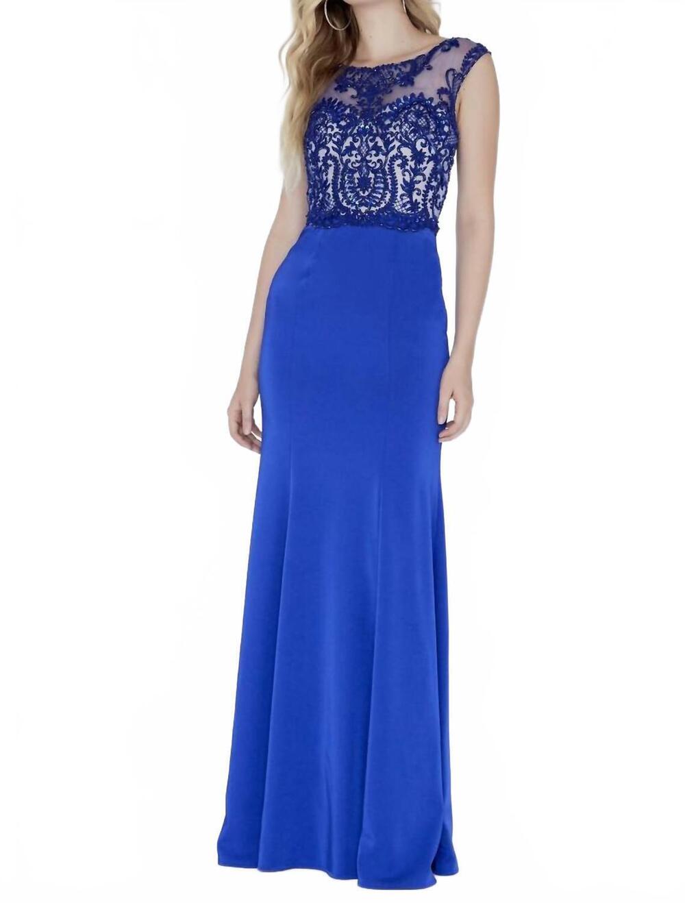 NEW JOSH & JAZZ lace embroidered prom dress in royal/nude